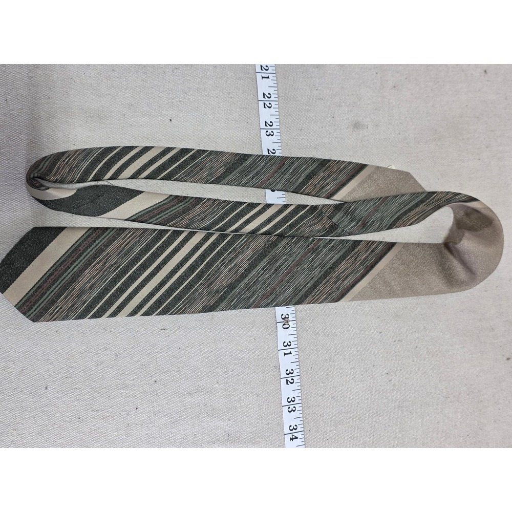 Vintage Wembley Wemlon II Mens Tie Green Tan Brown Striped 70s Retro Wide 4 Inch